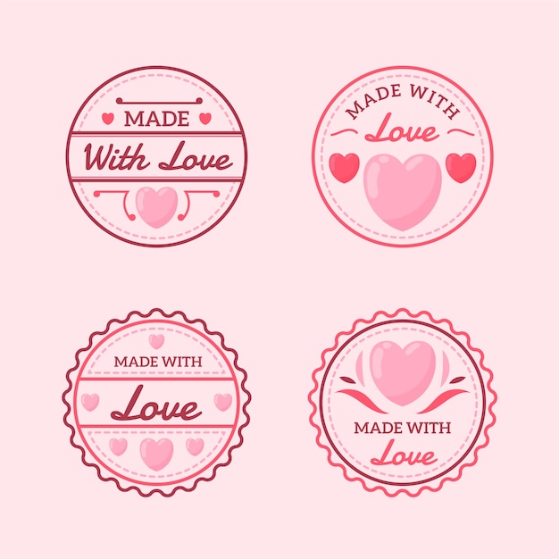 Free vector hand drawn flat design made with love stamps