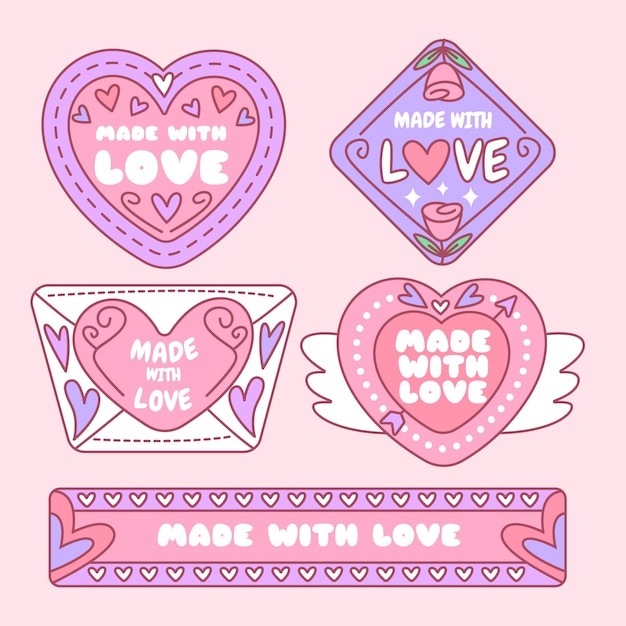 Free vector hand drawn flat design made with love stamps