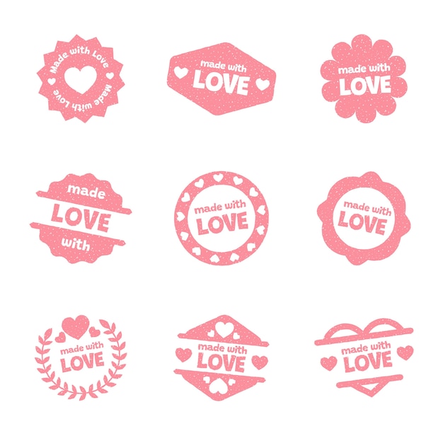 Free vector hand drawn flat design made with love stamps