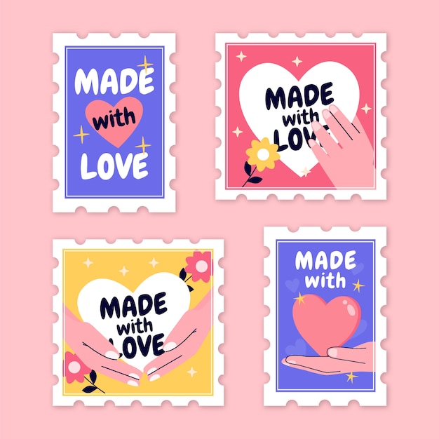 Free vector hand drawn flat design made with love stamps