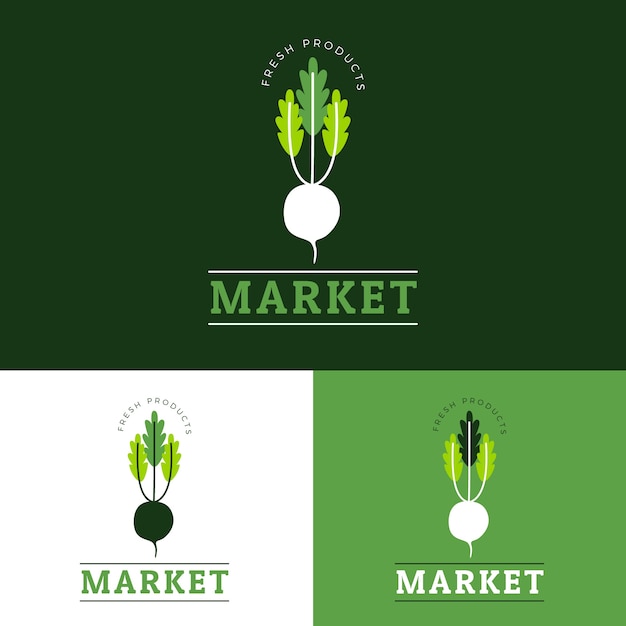 Logo del mercato dal design piatto disegnato a mano