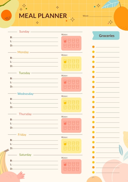 Hand drawn flat design meal planner design