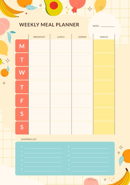 Hand drawn flat design meal planner design