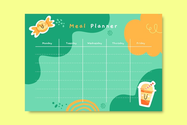 Hand drawn flat design meal planner template