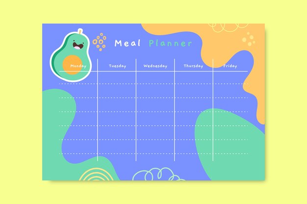 Бесплатное векторное изображение Ручной обращается плоский дизайн шаблона планировщика еды