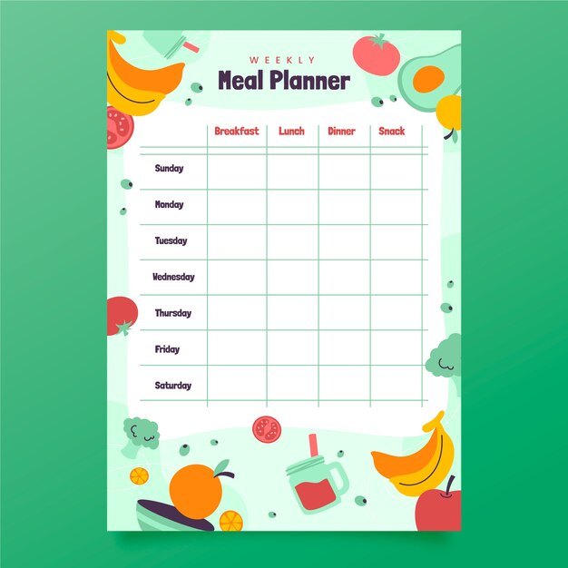 Hand drawn flat design meal planner