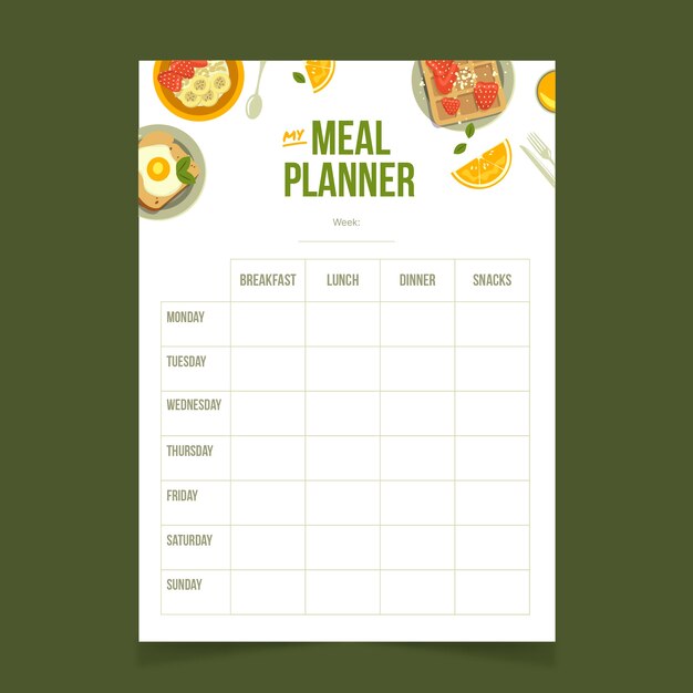 Hand drawn flat design meal planner