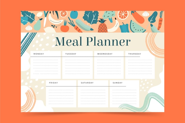 Hand drawn flat design meal planner