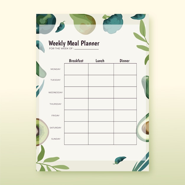 Vettore gratuito planner pasto design piatto disegnato a mano