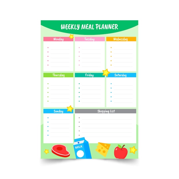 Free vector hand drawn flat design meal planner