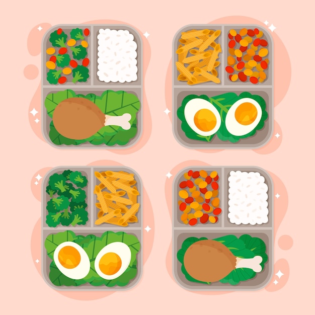 Hand drawn flat design meal prep illustration