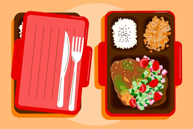 Hand drawn flat design meal prep illustration