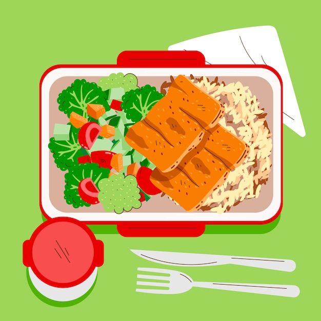 Hand drawn flat design meal prep illustration