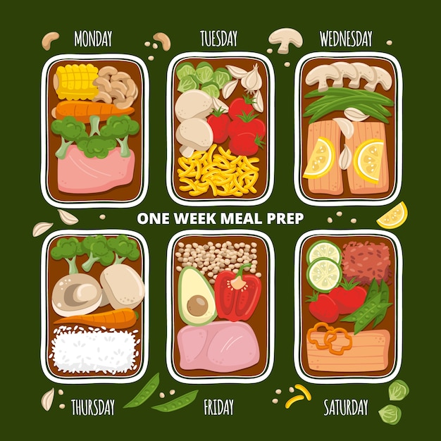 Hand drawn flat design meal prep illustration