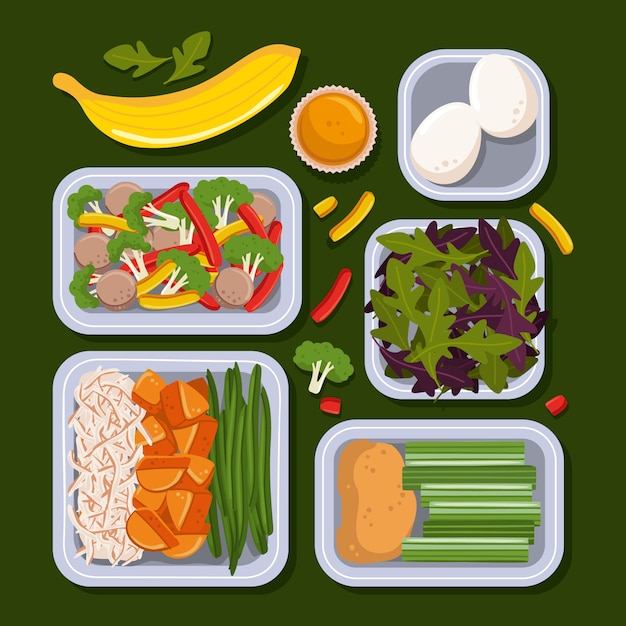 Healthy And Tasty School Lunch Trays Royalty Free SVG, Cliparts