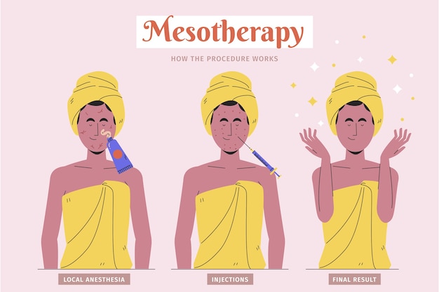 무료 벡터 손으로 그린된 평면 디자인 mesotherapy infographic