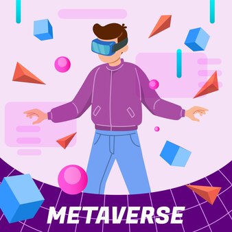 Hand drawn flat design metaverse illustration