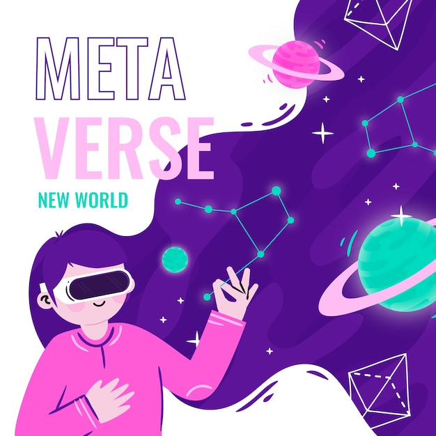 Illustrazione disegnata a mano del metaverse di design piatto