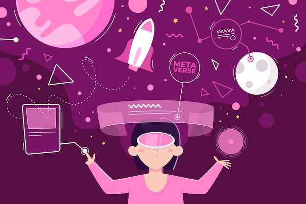 Free vector hand drawn flat design metaverse illustration