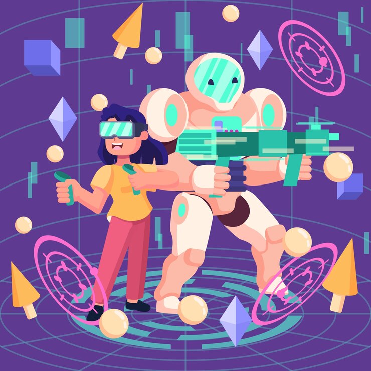 무료 Vector 손으로 그린 평면 디자인 메타버스 그림