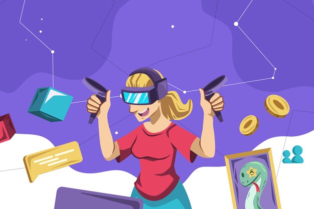 Free vector hand drawn flat design metaverse illustration