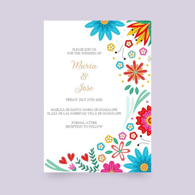 Hand drawn flat design mexican wedding invitation