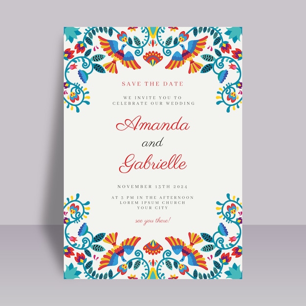 Hand drawn flat design mexican wedding invitations