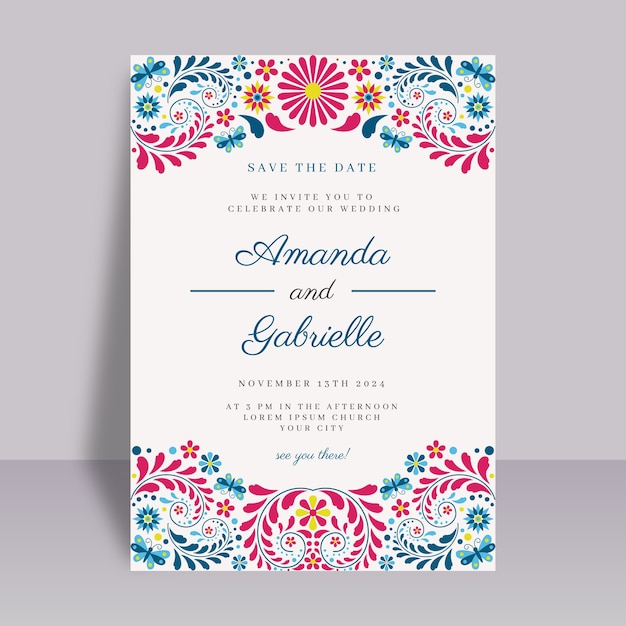 Free vector hand drawn flat design mexican wedding invitations