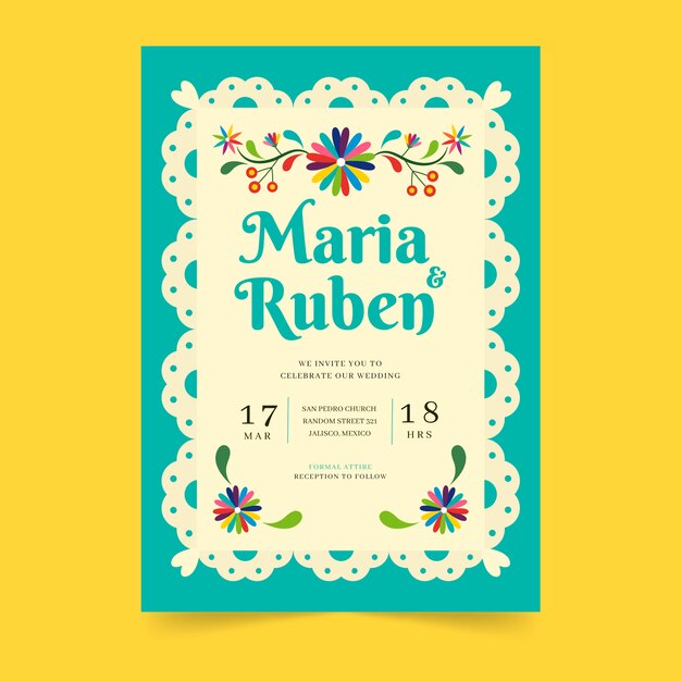 hand drawn flat design mexican wedding invitations