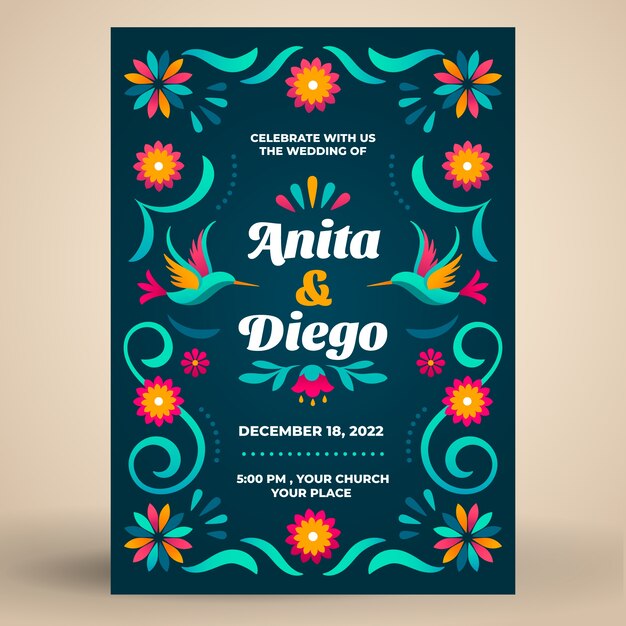 hand drawn flat design mexican wedding invitations