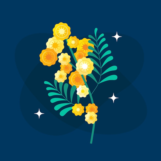 Hand drawn flat design mimosa illustration