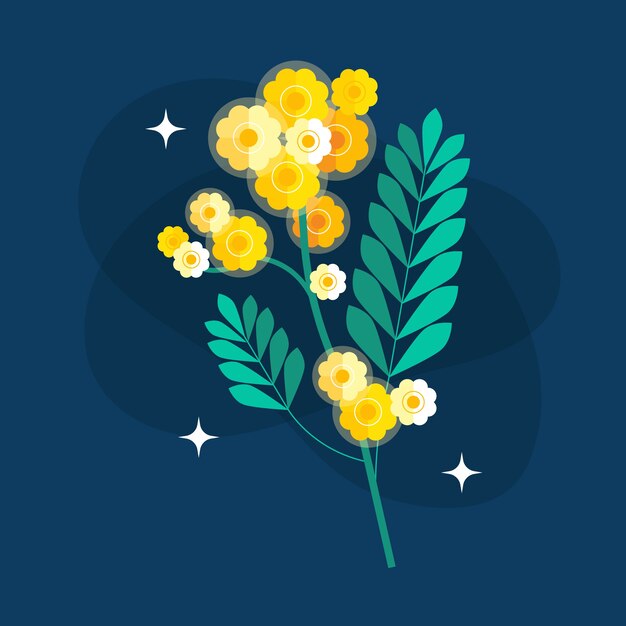 Hand drawn flat design mimosa illustration