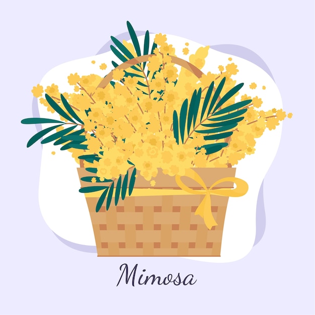 Illustrazione della mimosa di design piatto disegnato a mano