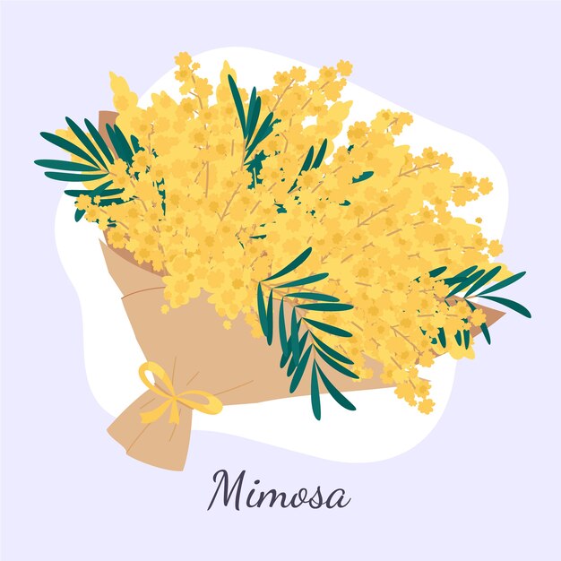 Hand drawn flat design mimosa illustration