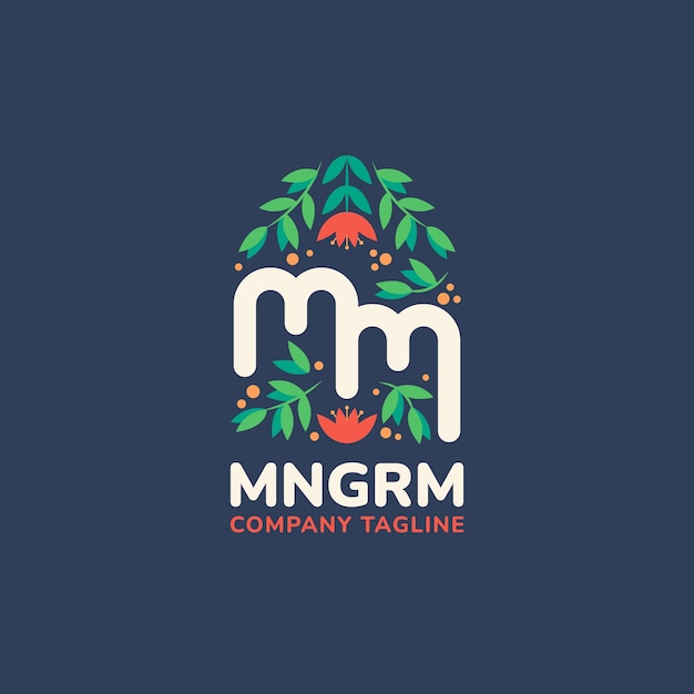 hand drawn flat design mm logo template