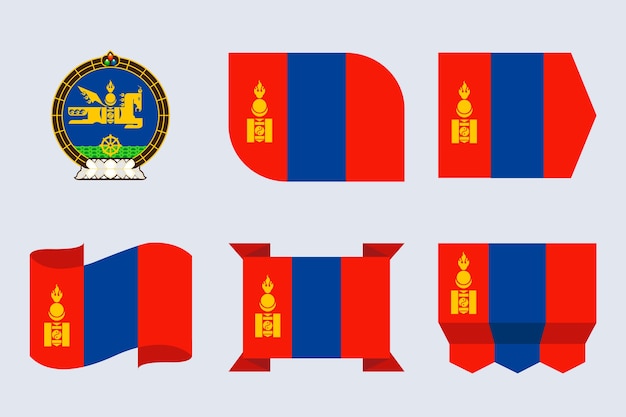 Vettore gratuito emblemi nazionali della mongolia di design piatto disegnato a mano