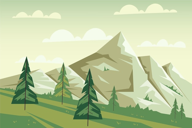 Hand drawn flat design mountain landscape