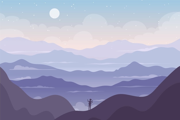 Hand drawn flat design mountain landscape