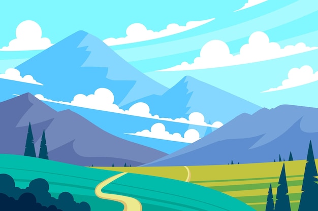 Free vector hand drawn flat design mountain landscape