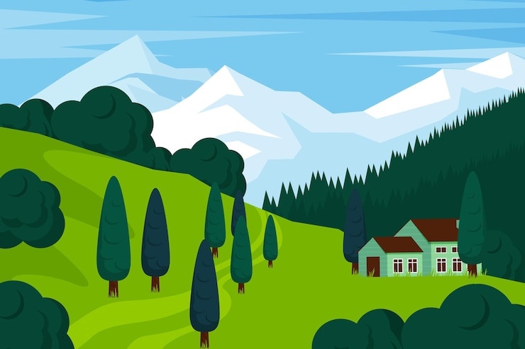 Free Vector hand drawn flat design mountain landscape