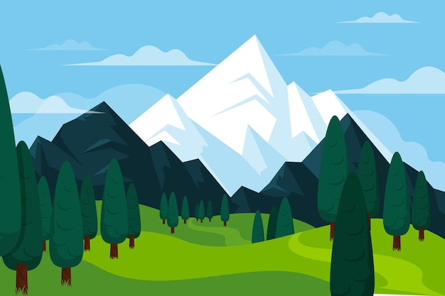 Free vector hand drawn flat design mountain landscape