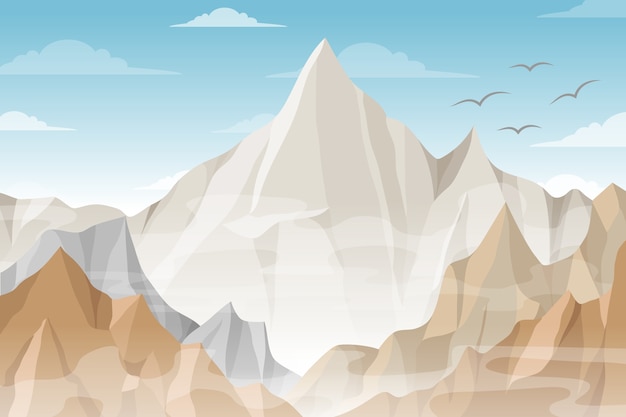 Hand drawn flat design mountain landscape