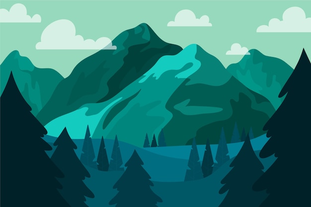 Hand drawn flat design mountain landscape