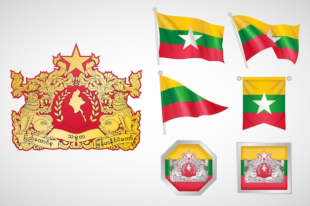 Vettore gratuito emblemi nazionali del myanmar di design piatto disegnato a mano