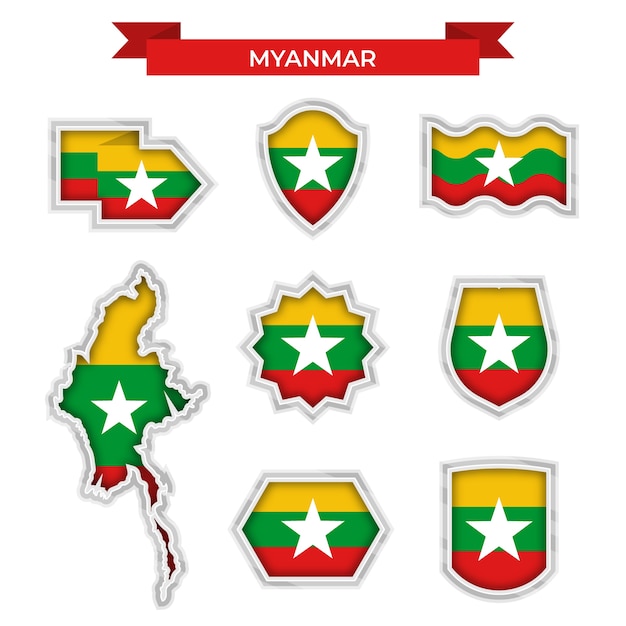 Vettore gratuito emblemi nazionali del myanmar di design piatto disegnato a mano