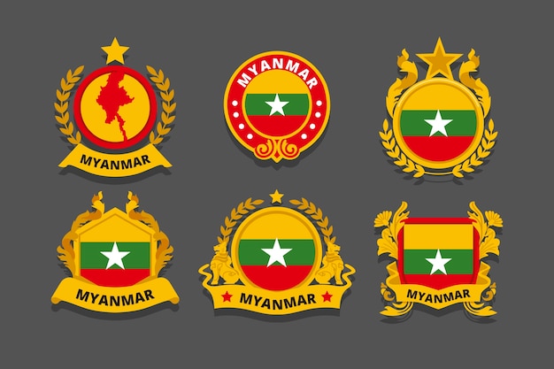 Vettore gratuito emblemi nazionali del myanmar di design piatto disegnato a mano