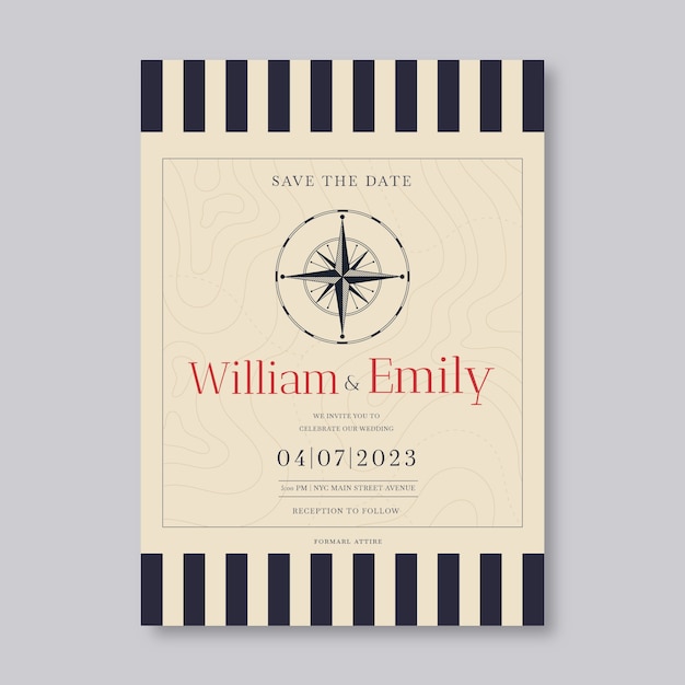 Free vector hand drawn flat design nautical wedding invitations