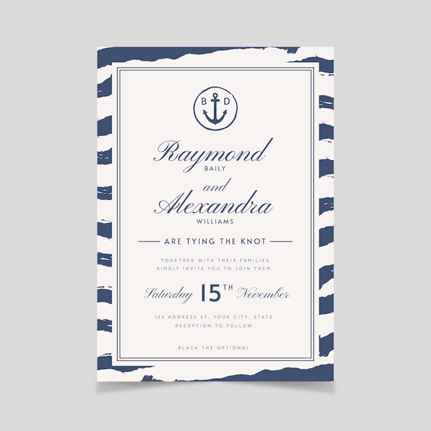 Hand drawn flat design nautical wedding invitations