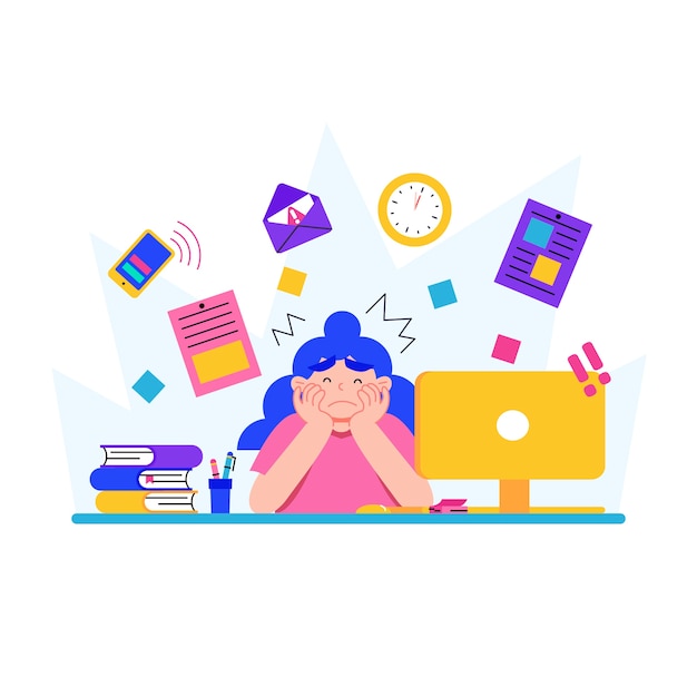 Free vector hand drawn flat design overwhelmed people illustration