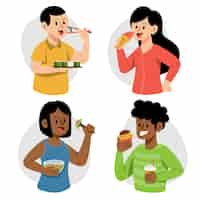 Free vector hand drawn flat design people eating collection